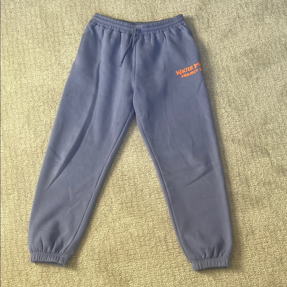 White Fox Boutique Blue Joggers with Orange Logo